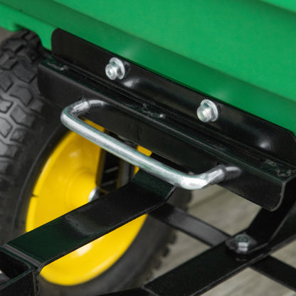 Tipping Garden Cart Capacity 125 L Load 200 kg Transport Trolley Beach Cart with Steel Frame and 4 Pneumatic Wheels in Dark Green
