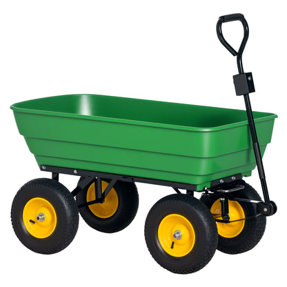 Tipping Garden Cart Capacity 125 L Load 200 kg Transport Trolley Beach Cart with Steel Frame and 4 Pneumatic Wheels in Dark Green