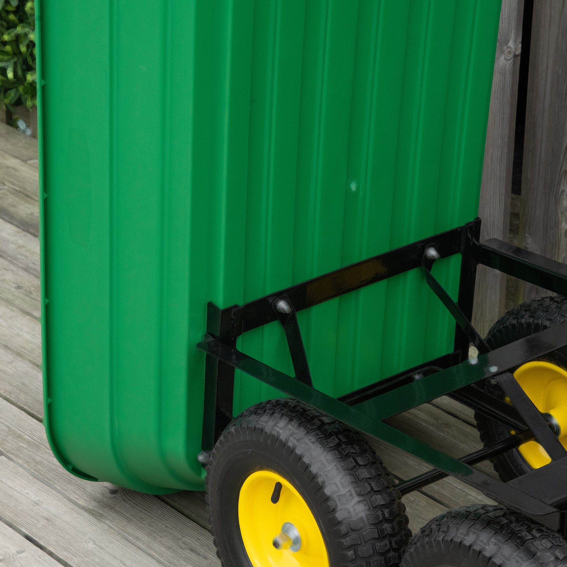 Tipping Garden Cart Capacity 125 L Load 200 kg Transport Trolley Beach Cart with Steel Frame and 4 Pneumatic Wheels in Dark Green