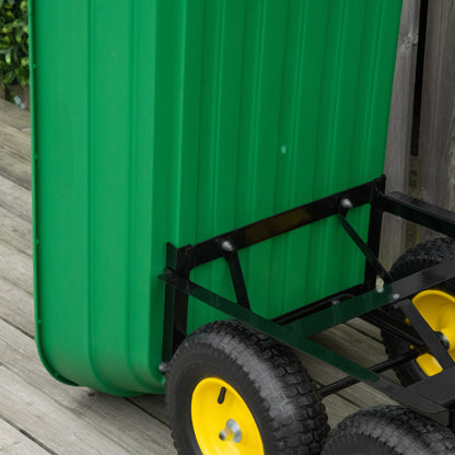 Tipping Garden Cart Capacity 125 L Load 200 kg Transport Trolley Beach Cart with Steel Frame and 4 Pneumatic Wheels in Dark Green