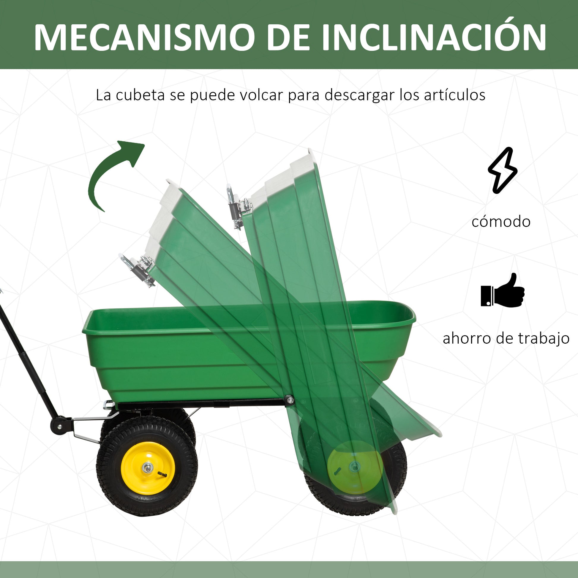 Tipping Garden Cart Capacity 125 L Load 200 kg Transport Trolley Beach Cart with Steel Frame and 4 Pneumatic Wheels in Dark Green
