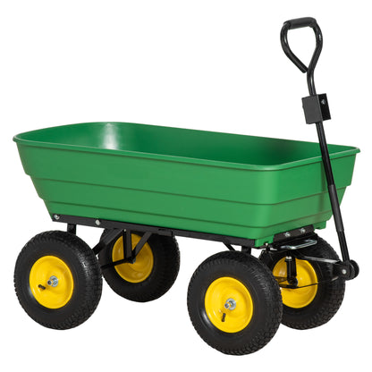 Tipping Garden Cart Capacity 125 L Load 200 kg Transport Trolley Beach Cart with Steel Frame and 4 Pneumatic Wheels in Dark Green