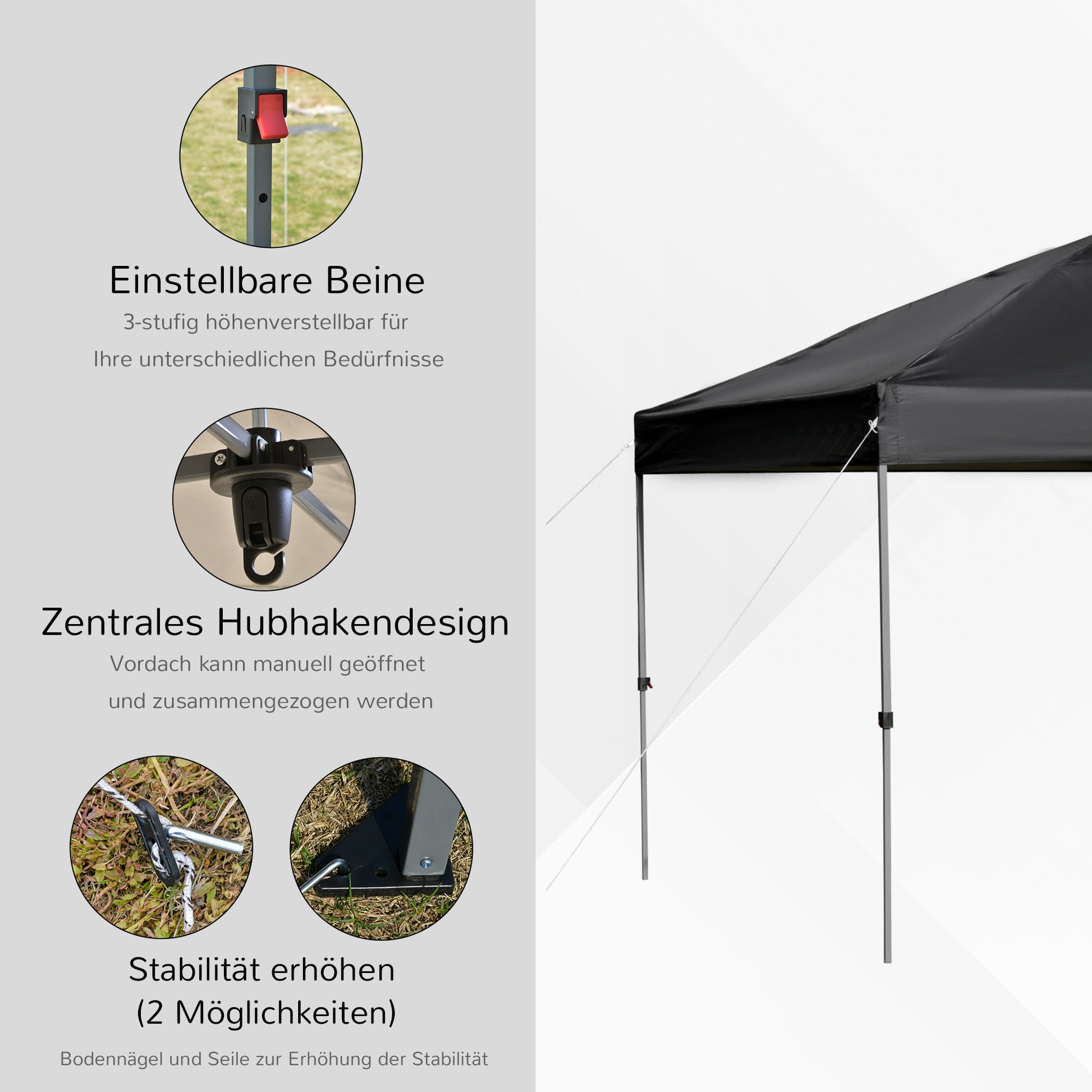 Pavilion approx. 3x3m, Waterproof Stable Winterproof Pop-up Folding Pavilion, UV Protection, Foldable Party Tent, Garden Tent with Bag, Garden Pavilion for Camping Garden, Black