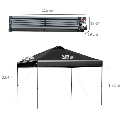 Pavilion approx. 3x3m, Waterproof Stable Winterproof Pop-up Folding Pavilion, UV Protection, Foldable Party Tent, Garden Tent with Bag, Garden Pavilion for Camping Garden, Black