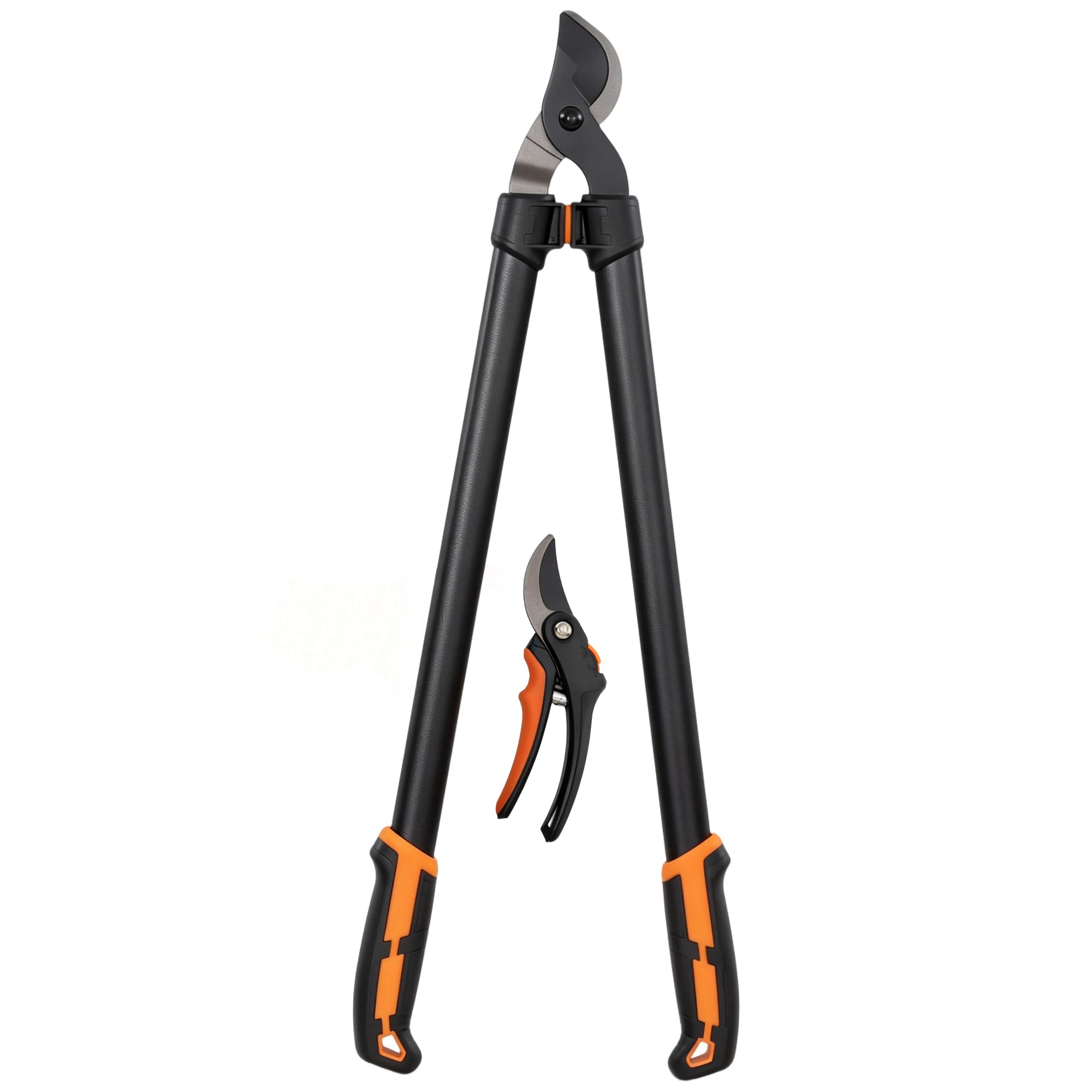 2-Piece Garden Tool Set — 27.4 in Loppers & Pruning Shears, Soft-Grip Handles, Safety Lock, Orange