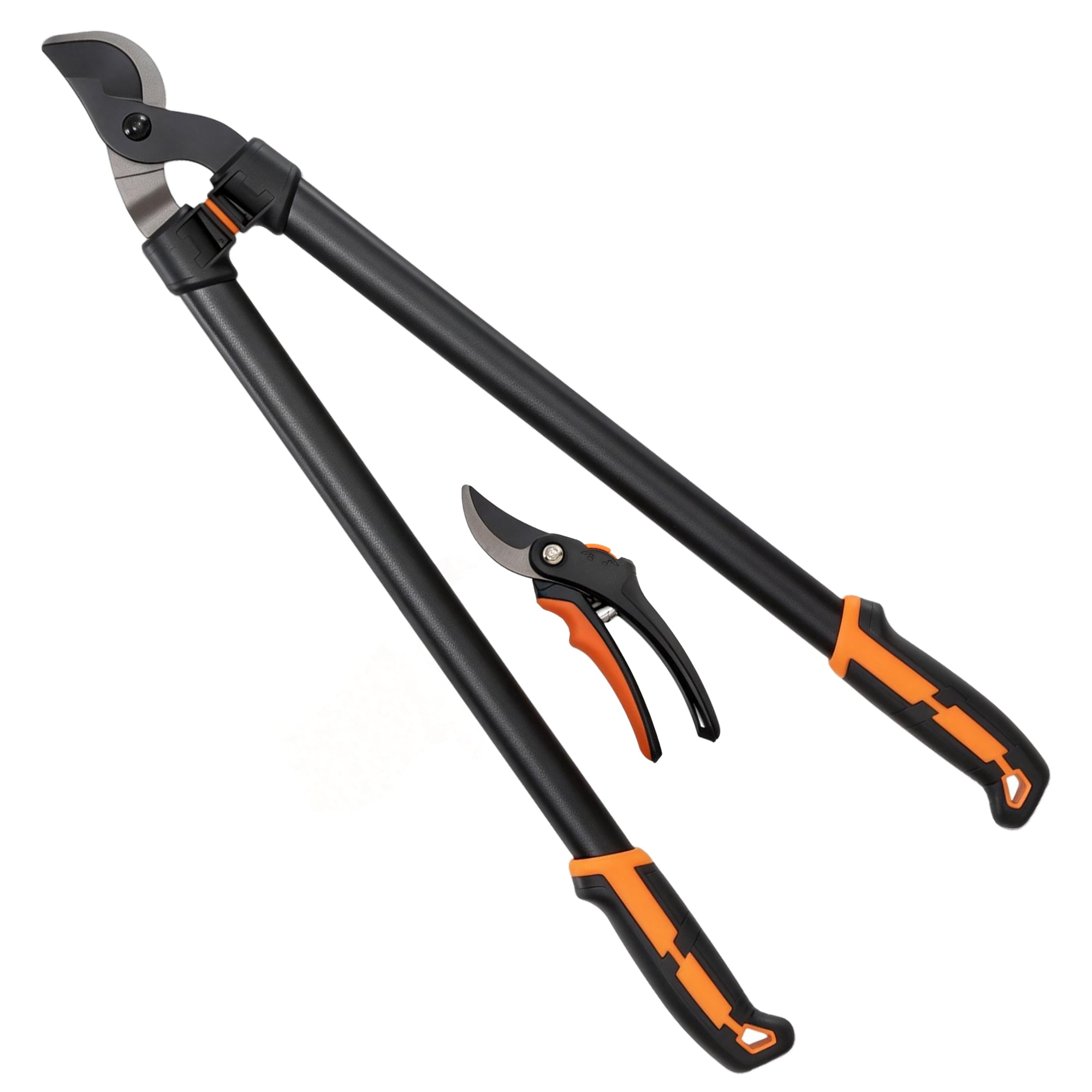 2-Piece Garden Tool Set — 27.4 in Loppers & Pruning Shears, Soft-Grip Handles, Safety Lock, Orange
