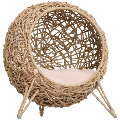 Cat House made of Rattan with Cushion Cat Sleeping Place Cat Cave with Elevated Feet Natural Ø52 x 58 cm