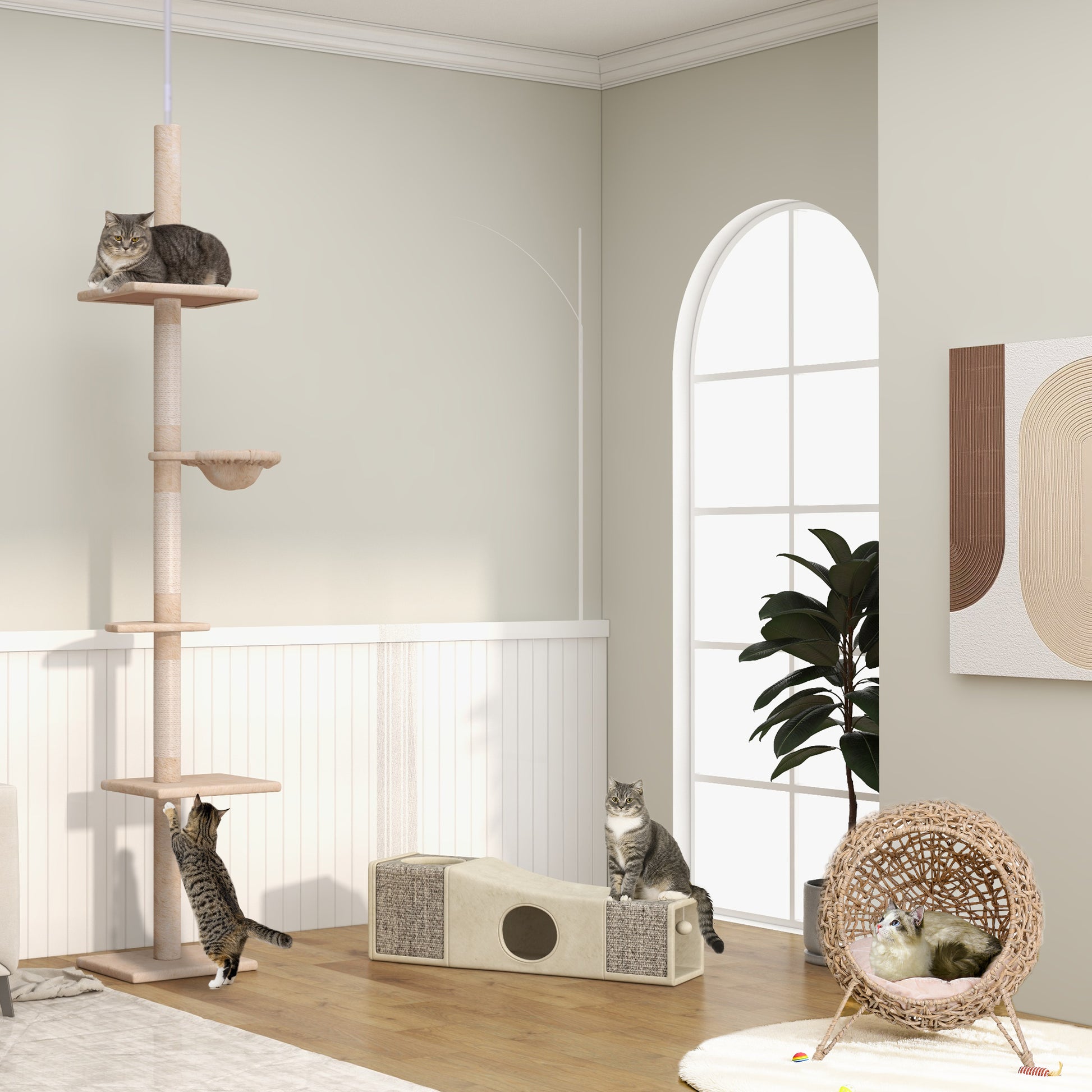 Cat House made of Rattan with Cushion Cat Sleeping Place Cat Cave with Elevated Feet Natural Ø52 x 58 cm