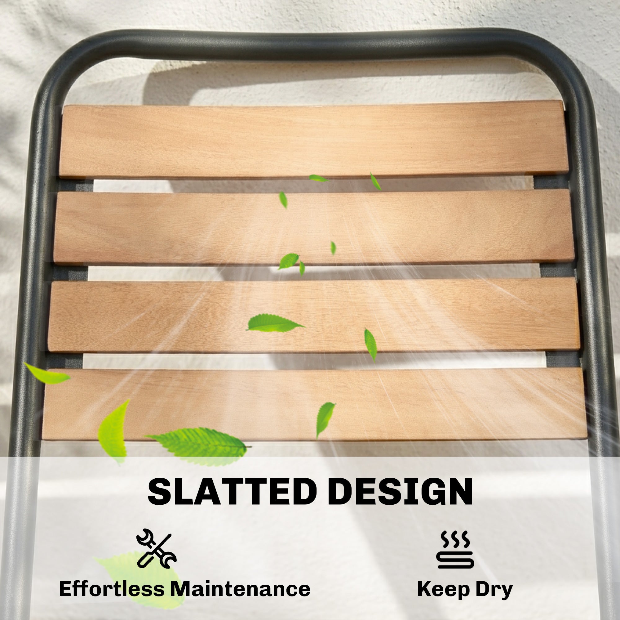 2-Pack Weatherproof Garden Chairs — Steel Frame & Eucalyptus Wood, Stackable, 352 lb Capacity, Natural Wood