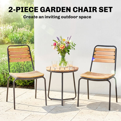 2-Pack Weatherproof Garden Chairs — Steel Frame & Eucalyptus Wood, Stackable, 352 lb Capacity, Natural Wood