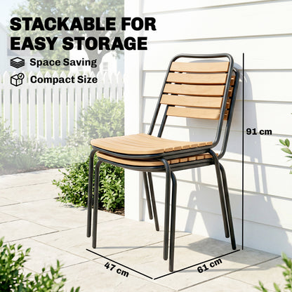 2-Pack Weatherproof Garden Chairs — Steel Frame & Eucalyptus Wood, Stackable, 352 lb Capacity, Natural Wood