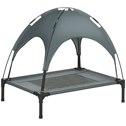 Elevated Dog Bed with Canopy, Pet Bed, Outdoor Dog Bed with Roof, Breathable, Taft Fabric for Camping Gray 76 x 61 x 73 cm