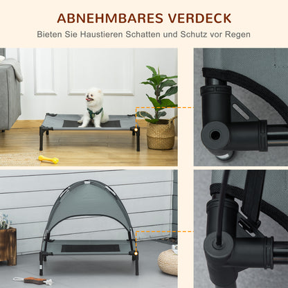 Elevated Dog Bed with Canopy, Pet Bed, Outdoor Dog Bed with Roof, Breathable, Taft Fabric for Camping Gray 76 x 61 x 73 cm