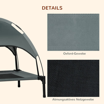 Elevated Dog Bed with Canopy, Pet Bed, Outdoor Dog Bed with Roof, Breathable, Taft Fabric for Camping Gray 76 x 61 x 73 cm