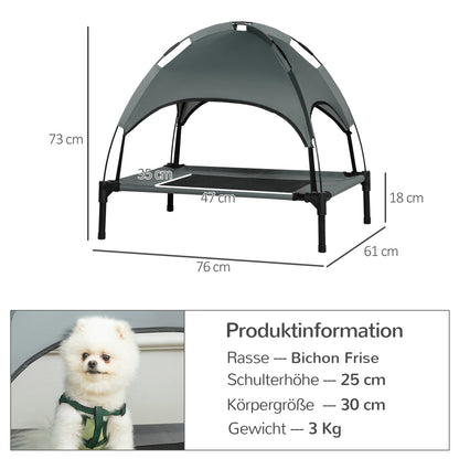 Elevated Dog Bed with Canopy, Pet Bed, Outdoor Dog Bed with Roof, Breathable, Taft Fabric for Camping Gray 76 x 61 x 73 cm