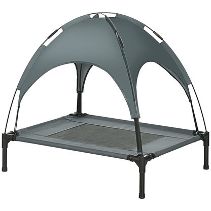 Elevated Dog Bed with Canopy, Pet Bed, Outdoor Dog Bed with Roof, Breathable, Taft Fabric for Camping Gray 76 x 61 x 73 cm