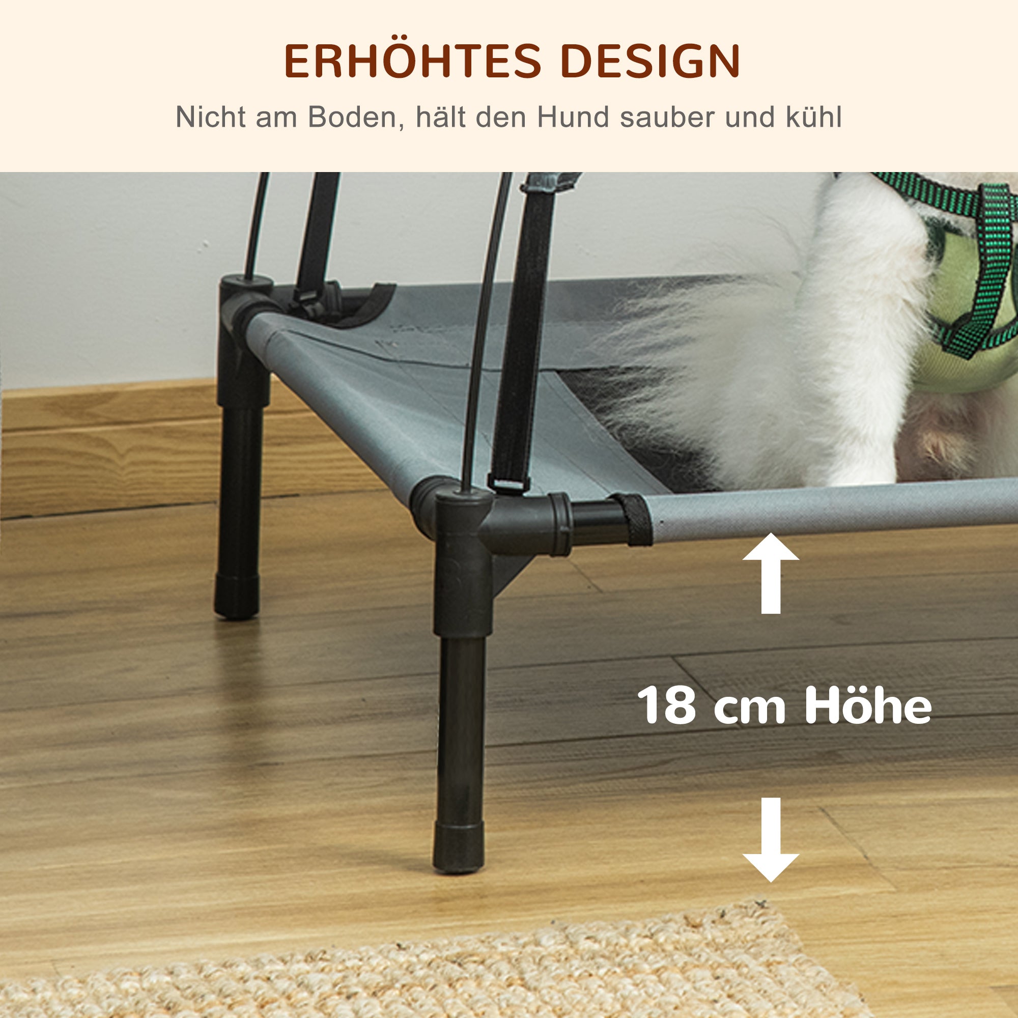 Elevated Dog Bed with Canopy, Pet Bed, Outdoor Dog Bed with Roof, Breathable, Taft Fabric for Camping Gray 76 x 61 x 73 cm