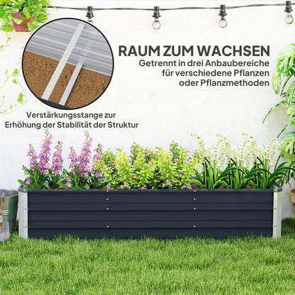 Steel Raised Garden Bed Planter Flower Box Flower Pot with Gloves Grey 183 x 47 x 40 cm