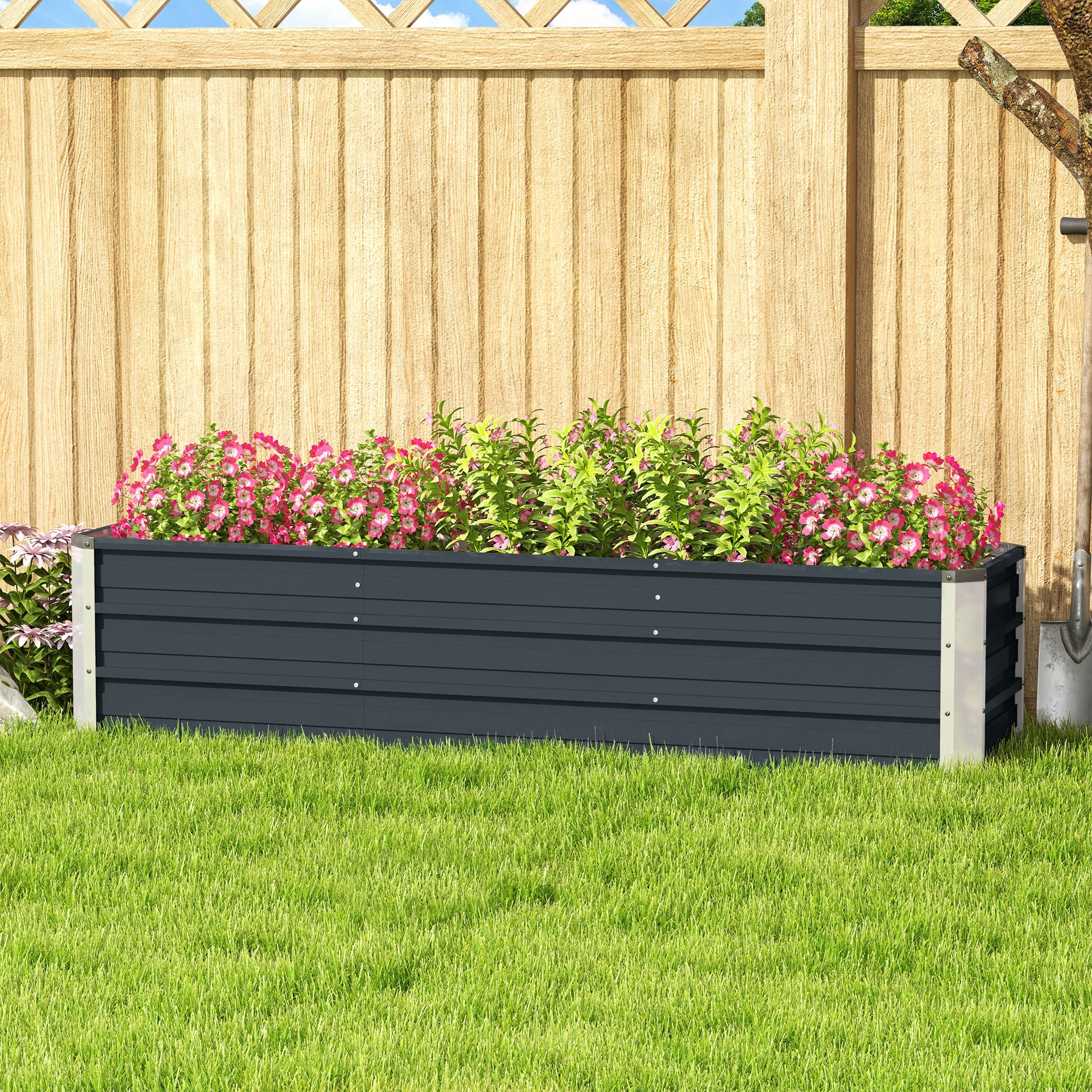 Steel Raised Garden Bed Planter Flower Box Flower Pot with Gloves Grey 183 x 47 x 40 cm