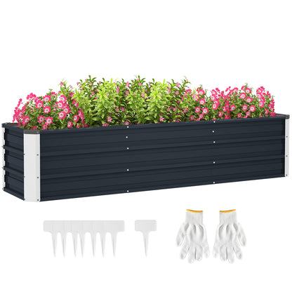 Steel Raised Garden Bed Planter Flower Box Flower Pot with Gloves Grey 183 x 47 x 40 cm