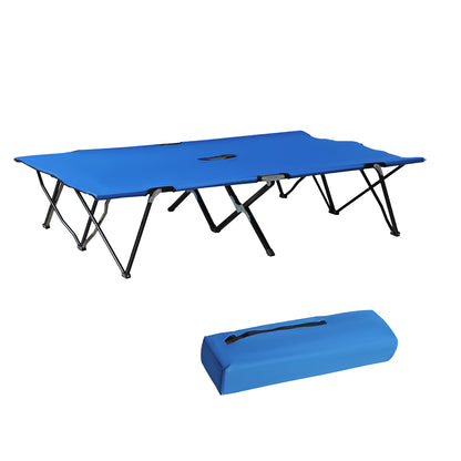 Folding Camping Bed for 2 People Double Camp Bed with Carry Bag Supports up to 136 kg Steel Oxford Blue+Black 193 x 125 x 40 cm