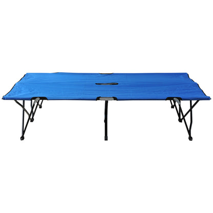 Folding Camping Bed for 2 People Double Camp Bed with Carry Bag Supports up to 136 kg Steel Oxford Blue+Black 193 x 125 x 40 cm