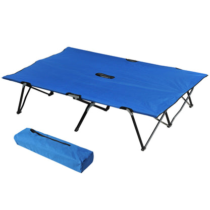 Folding Camping Bed for 2 People Double Camp Bed with Carry Bag Supports up to 136 kg Steel Oxford Blue+Black 193 x 125 x 40 cm