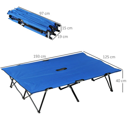 Folding Camping Bed for 2 People Double Camp Bed with Carry Bag Supports up to 136 kg Steel Oxford Blue+Black 193 x 125 x 40 cm