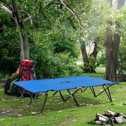Folding Camping Bed for 2 People Double Camp Bed with Carry Bag Supports up to 136 kg Steel Oxford Blue+Black 193 x 125 x 40 cm