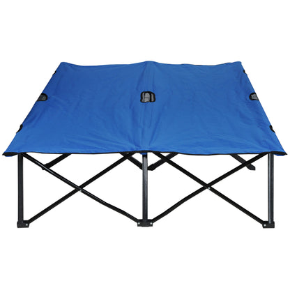 Folding Camping Bed for 2 People Double Camp Bed with Carry Bag Supports up to 136 kg Steel Oxford Blue+Black 193 x 125 x 40 cm