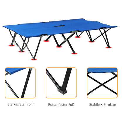 Folding Camping Bed for 2 People Double Camp Bed with Carry Bag Supports up to 136 kg Steel Oxford Blue+Black 193 x 125 x 40 cm