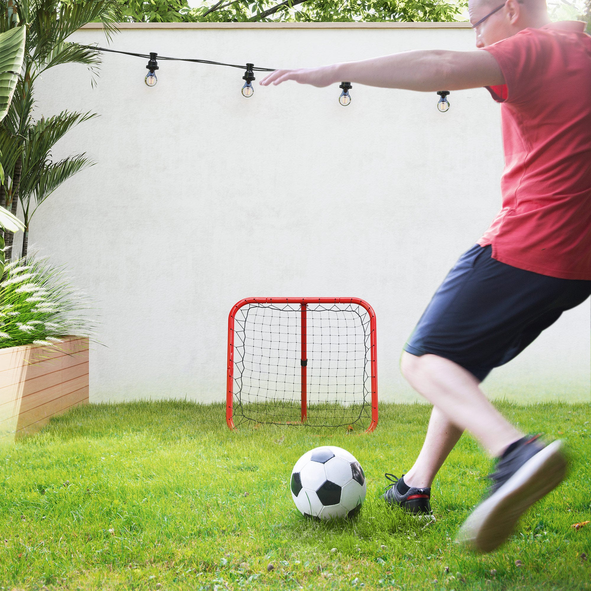 Soccer Rebounder, rebound wall with pegs, adjustable in 5 stages, portable, kickback goal, adjustable soccer goal for teens, rebound wall for baseball training 78x84x78cm, Red