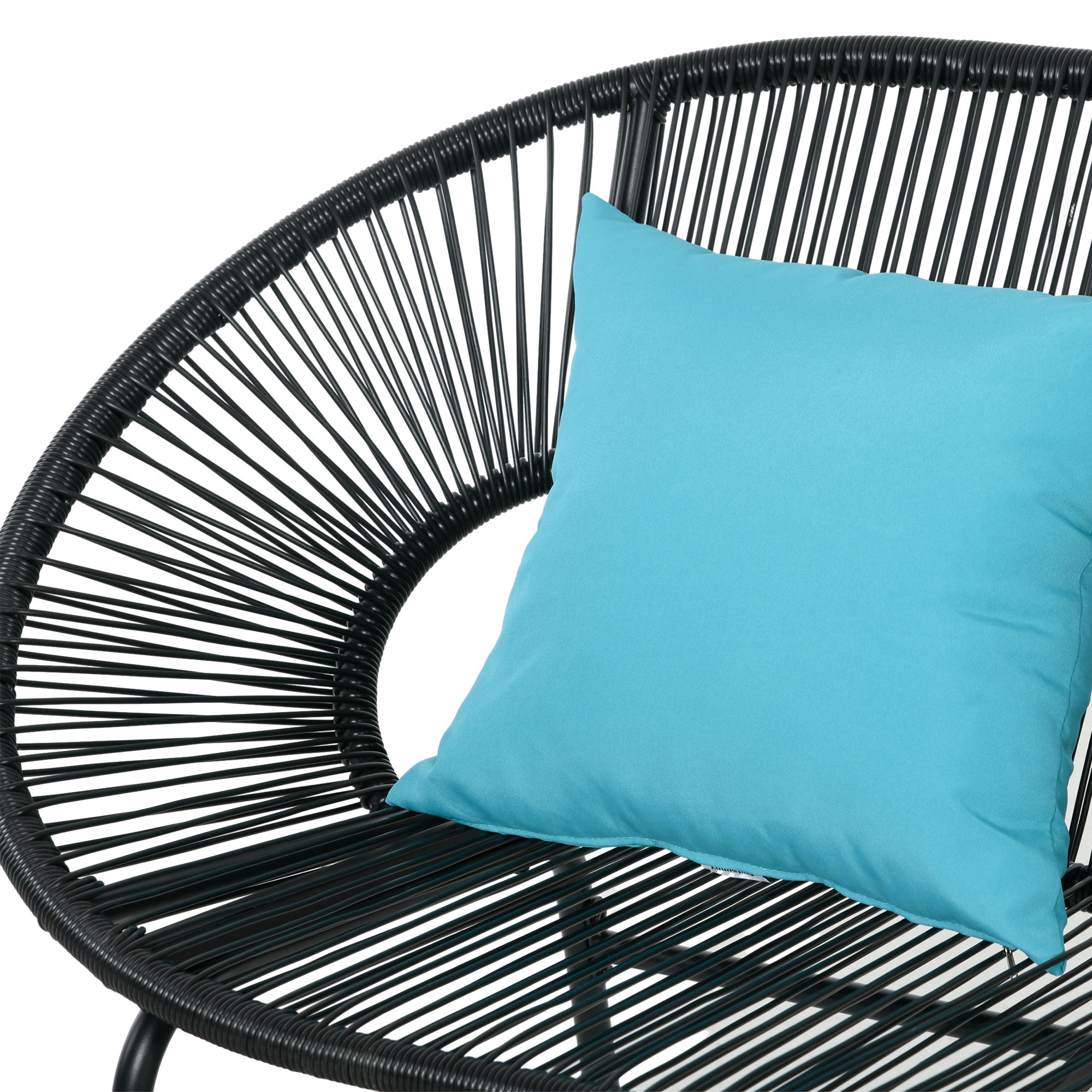 2-Seater Garden Bench in Steel and Resin Cord with 2 Cushions - dim. 132L x 72W x 83H cm - black