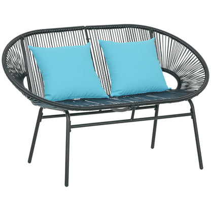 2-Seater Garden Bench in Steel and Resin Cord with 2 Cushions - dim. 132L x 72W x 83H cm - black