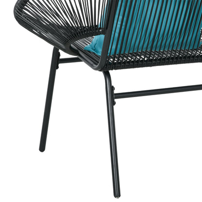 2-Seater Garden Bench in Steel and Resin Cord with 2 Cushions - dim. 132L x 72W x 83H cm - black