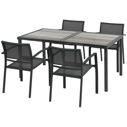 5 pcs. garden furniture set, garden set with 1 dining table, 4 stackable chairs, seating group, for terrace, mesh, dark gray