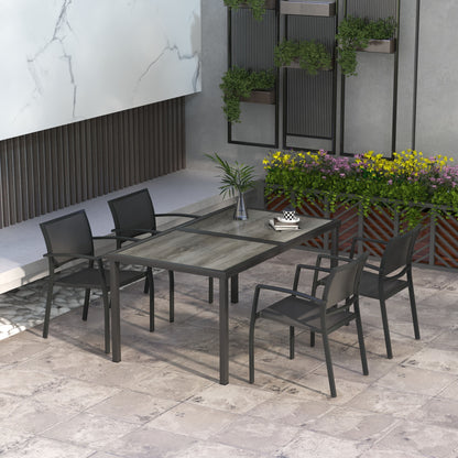5 pcs. garden furniture set, garden set with 1 dining table, 4 stackable chairs, seating group, for terrace, mesh, dark gray