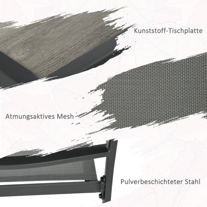 5 pcs. garden furniture set, garden set with 1 dining table, 4 stackable chairs, seating group, for terrace, mesh, dark gray