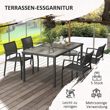 5 pcs. garden furniture set, garden set with 1 dining table, 4 stackable chairs, seating group, for terrace, mesh, dark gray