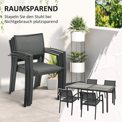 5 pcs. garden furniture set, garden set with 1 dining table, 4 stackable chairs, seating group, for terrace, mesh, dark gray