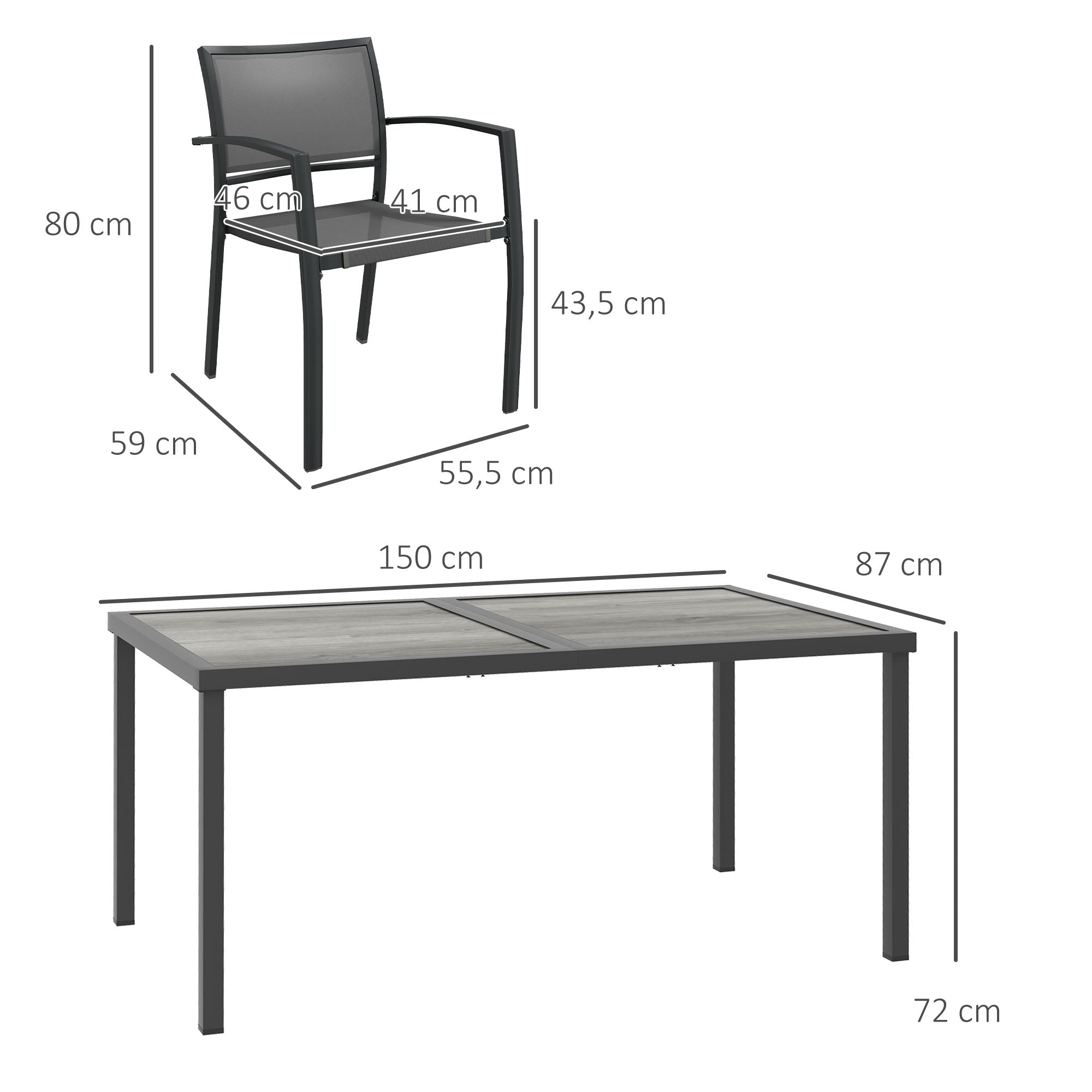 5 pcs. garden furniture set, garden set with 1 dining table, 4 stackable chairs, seating group, for terrace, mesh, dark gray