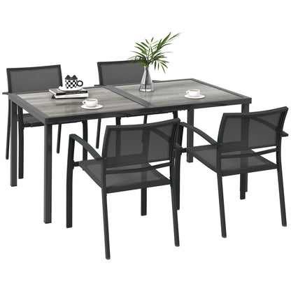 5 pcs. garden furniture set, garden set with 1 dining table, 4 stackable chairs, seating group, for terrace, mesh, dark gray