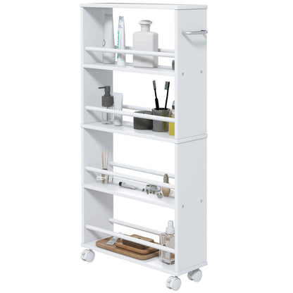 Serving Trolley with 4 Levels Kitchen Trolley with Wheels Handles Utility Cart with Brakes Slim Kitchen Shelf Kitchen Trolley for Kitchen Office Bathroom, White