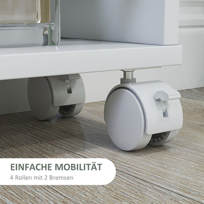 Serving Trolley with 4 Levels Kitchen Trolley with Wheels Handles Utility Cart with Brakes Slim Kitchen Shelf Kitchen Trolley for Kitchen Office Bathroom, White