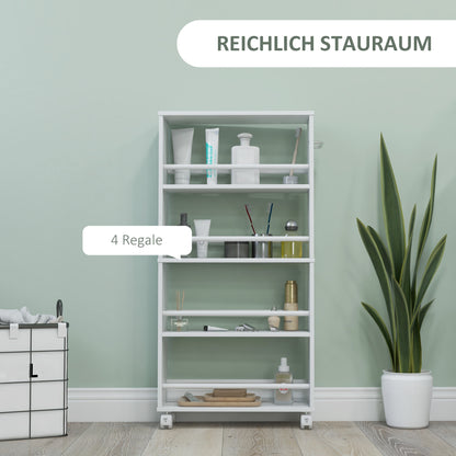 Serving Trolley with 4 Levels Kitchen Trolley with Wheels Handles Utility Cart with Brakes Slim Kitchen Shelf Kitchen Trolley for Kitchen Office Bathroom, White