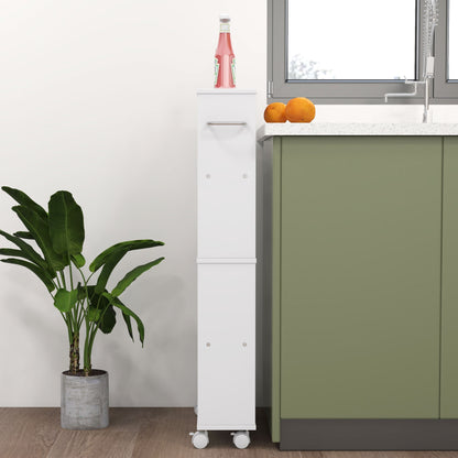 Serving Trolley with 4 Levels Kitchen Trolley with Wheels Handles Utility Cart with Brakes Slim Kitchen Shelf Kitchen Trolley for Kitchen Office Bathroom, White