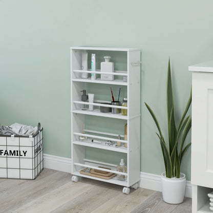 Serving Trolley with 4 Levels Kitchen Trolley with Wheels Handles Utility Cart with Brakes Slim Kitchen Shelf Kitchen Trolley for Kitchen Office Bathroom, White