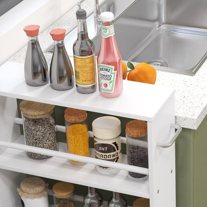 Serving Trolley with 4 Levels Kitchen Trolley with Wheels Handles Utility Cart with Brakes Slim Kitchen Shelf Kitchen Trolley for Kitchen Office Bathroom, White