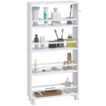 Serving Trolley with 4 Levels Kitchen Trolley with Wheels Handles Utility Cart with Brakes Slim Kitchen Shelf Kitchen Trolley for Kitchen Office Bathroom, White