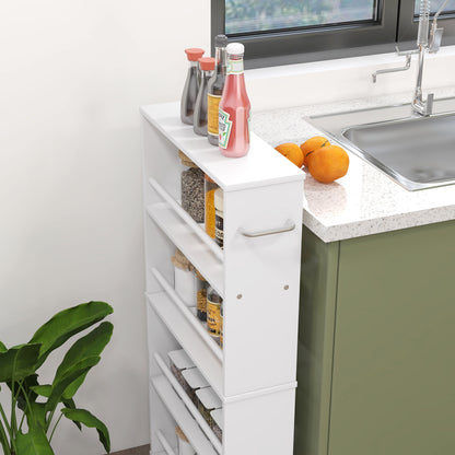 Serving Trolley with 4 Levels Kitchen Trolley with Wheels Handles Utility Cart with Brakes Slim Kitchen Shelf Kitchen Trolley for Kitchen Office Bathroom, White